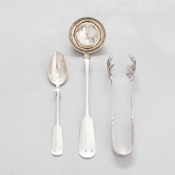 A set of six dessert spoons and a ladle, Prague, Austria-Hungary, 1872-1922. Marked EK.