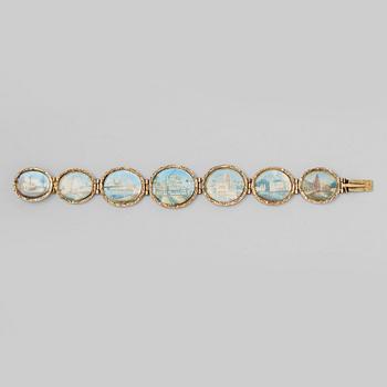 Indian miniatures inserted in a silver-gilt bracelet, marked AL, Stockholm 1859.