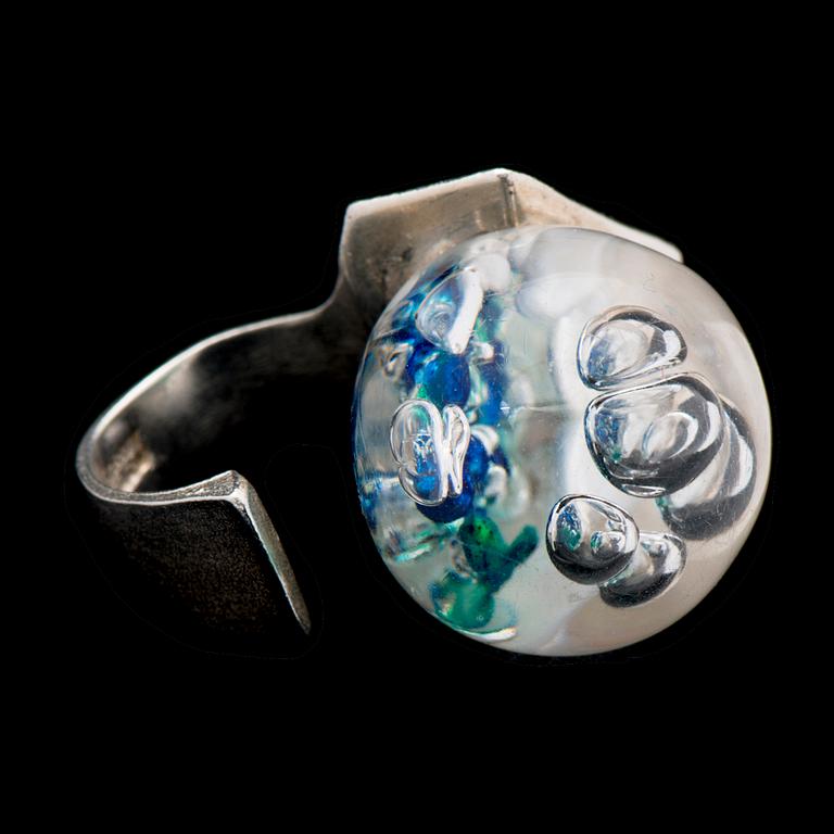 A BJÖRN WECKSTRÖM RING, "Petrified lake", silver, acrylic. Lapponia 1975.