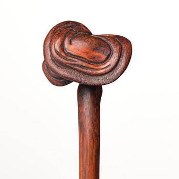 A hardwood bamboo shaped brushpot with a sceptre, China, 20th century.