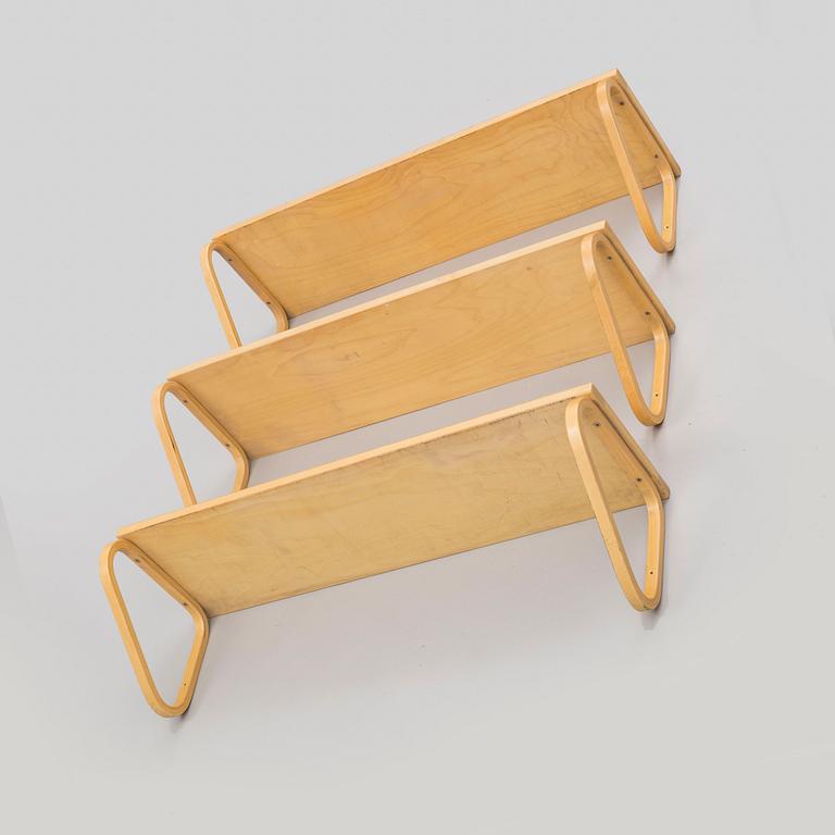 A set of three model 112B shelves, by Alvar Aalto, Artek, Finland.