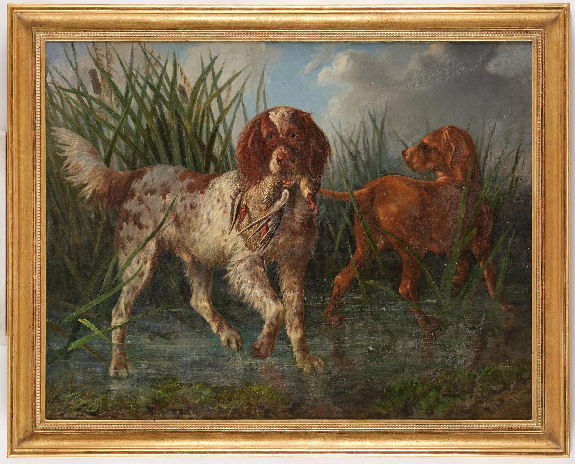 Carl Fredrik Kiörboe, Hunting dogs on duck hunting.