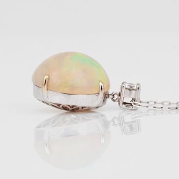 A circa 8.40 ct opal and a circa 0.35 ct brilliant-cut diamond necklace.