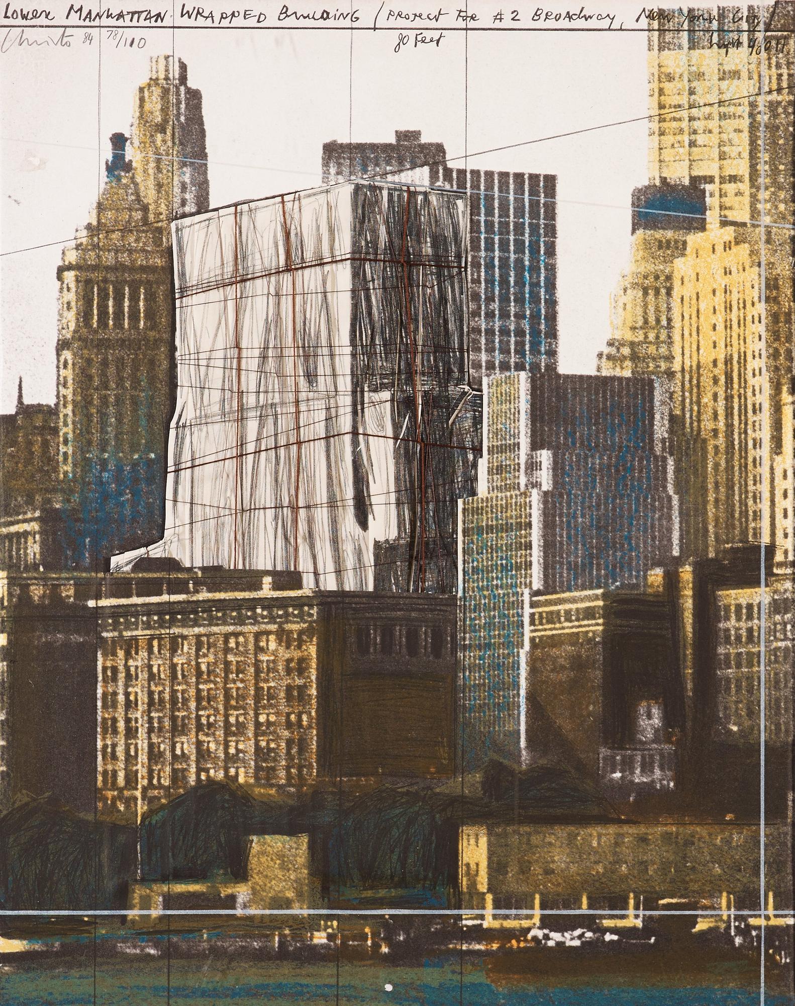 Christo & Jeanne-Claude, "Lower Manhattan wrapped building, project for 2 Broadway, New York".