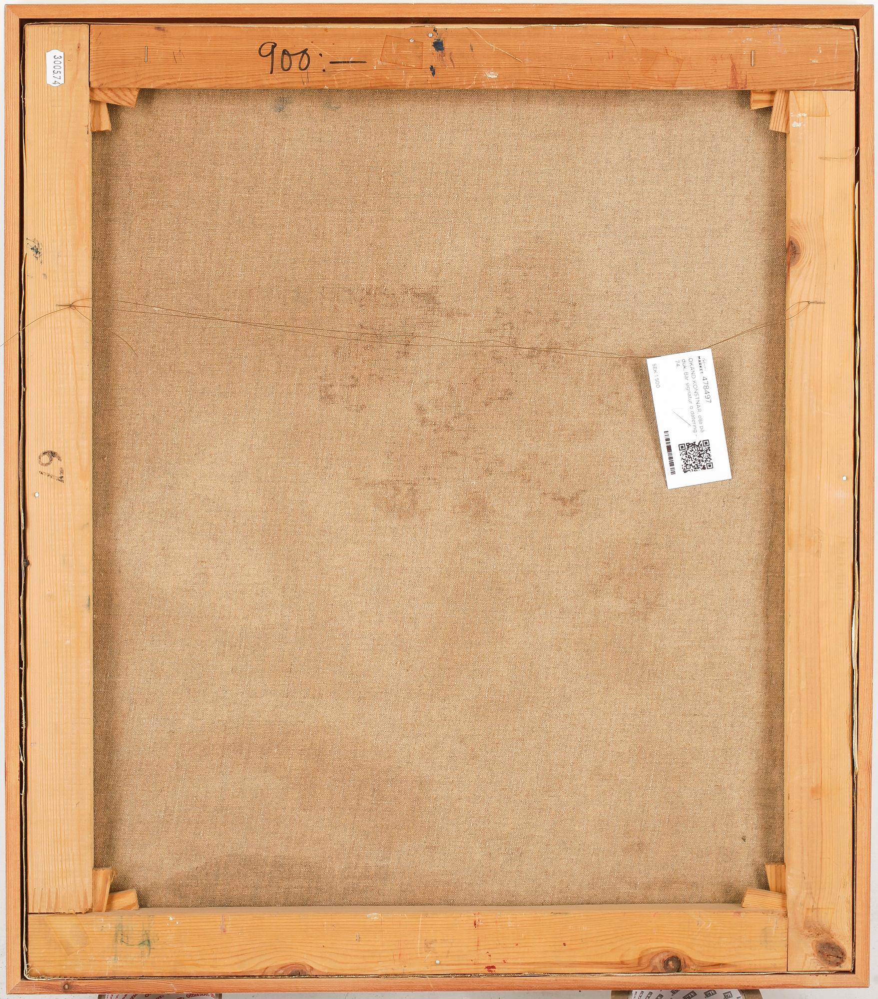 OKÄND KONSTNÄR, olja på duk, Bär signatur o datering - 74.