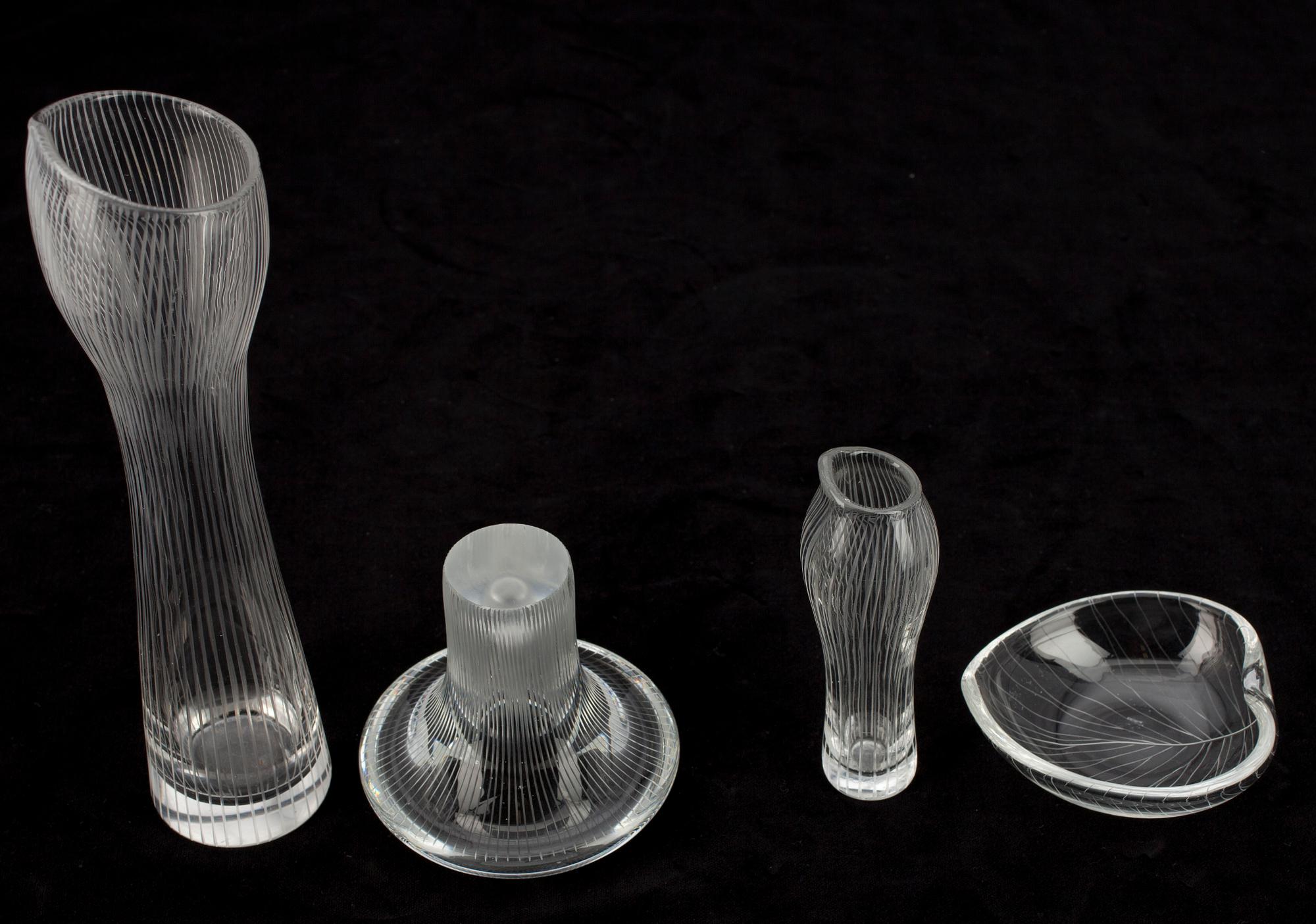 VASER samt FAT, 4 st, glas, Tapio Wirkkala, Iittala. Två med sign, en dat.-58.