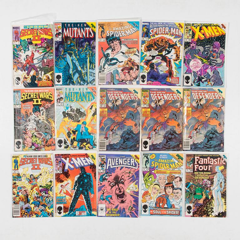 Serietidningar, 45 st, kompletta serier, Secret Wars I, II, III, Marvel, USA, 1984-88.