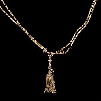 DAMKLOCKKEDJA, 18k guld, sannolikt Frankrike, 1800-tal. Vikt 36g.