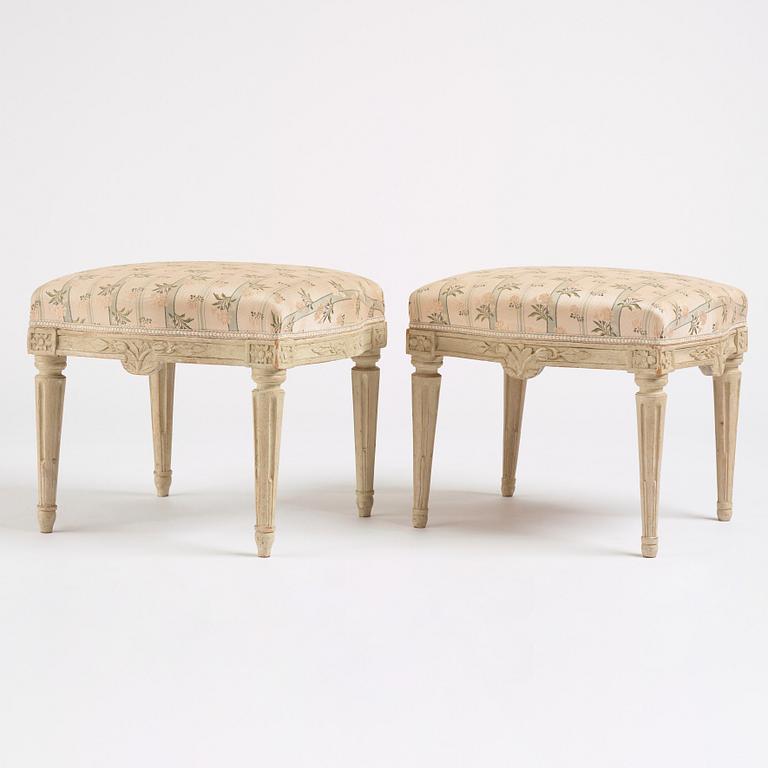 Two Gustavian matching stools, Stockholm, second part of the 18th century.