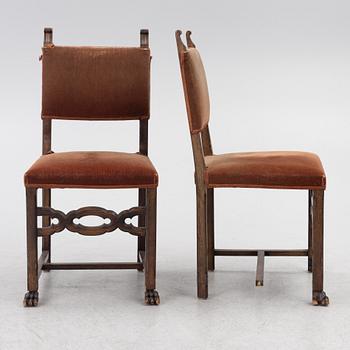 A Baroque-style dining table with six chairs, around 1900.