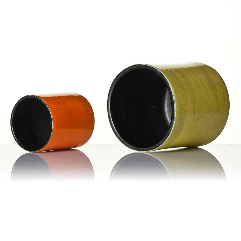 Georges Jouve, a set of two glazed ceramic "Cylindre" vases, France, 1950s.