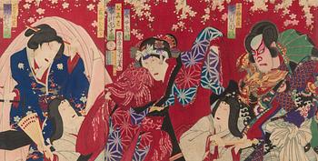 Toyohara Kunichika, triptyykki, puupiirros, Japani.