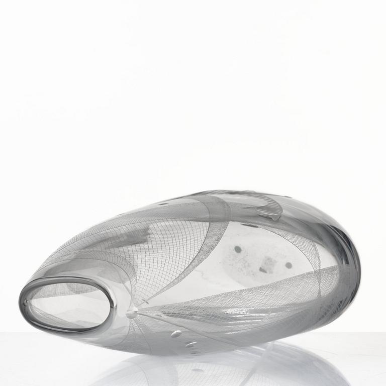 Vicke Lindstrand, an engraved glass vase "It smells like fish", Kosta, Sweden 1950's.