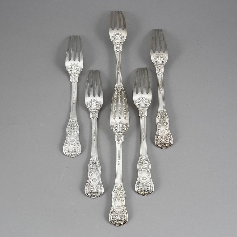 MATGAFFLAR, 6 st, silver, Christian Hammer, Stockholm. 1854. Vikt 450 g.