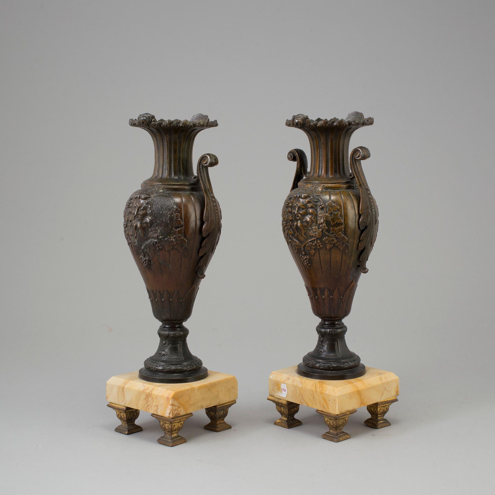 A PAIR OF SPELTER VASES, late 19th century.