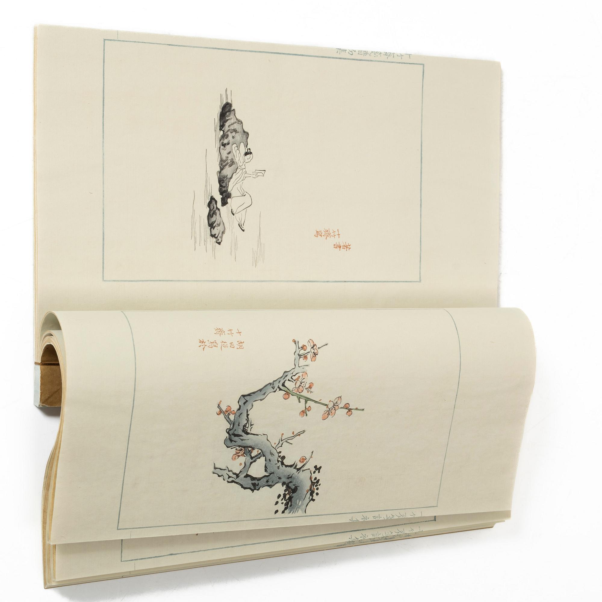 十竹齋書畫譜 四開 木版畫 A complete collection of Ten-Bamboo Studio decorative letter papers, Rongbaozhai in Beijing in 1952.