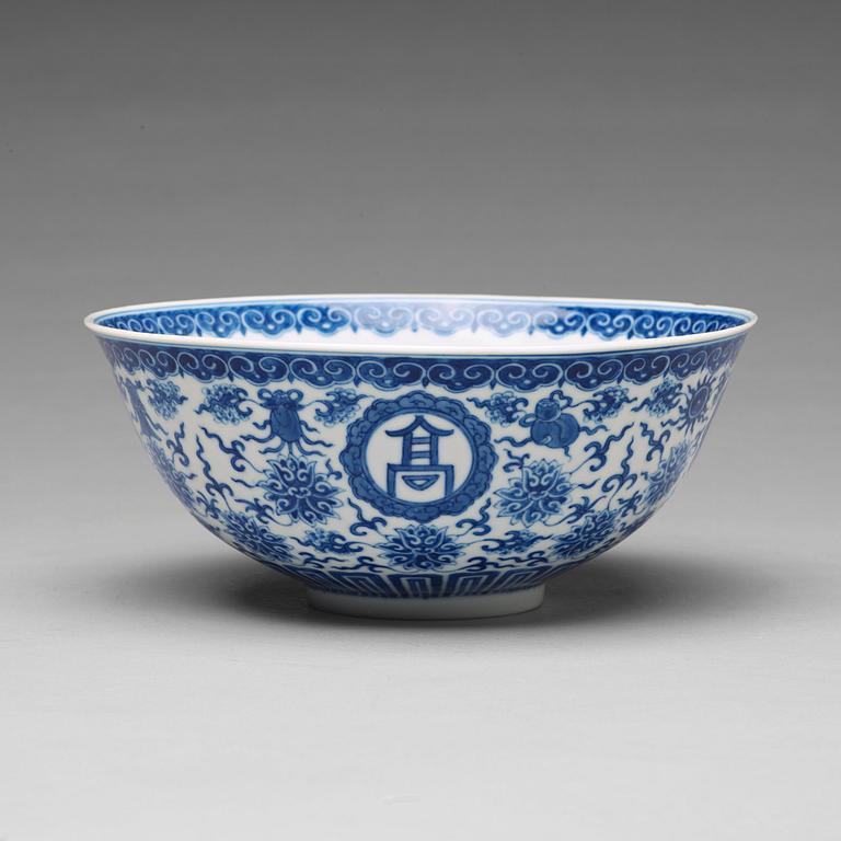 A blue and white Chinese bowl, presumably Republic, with Qianlong mark.