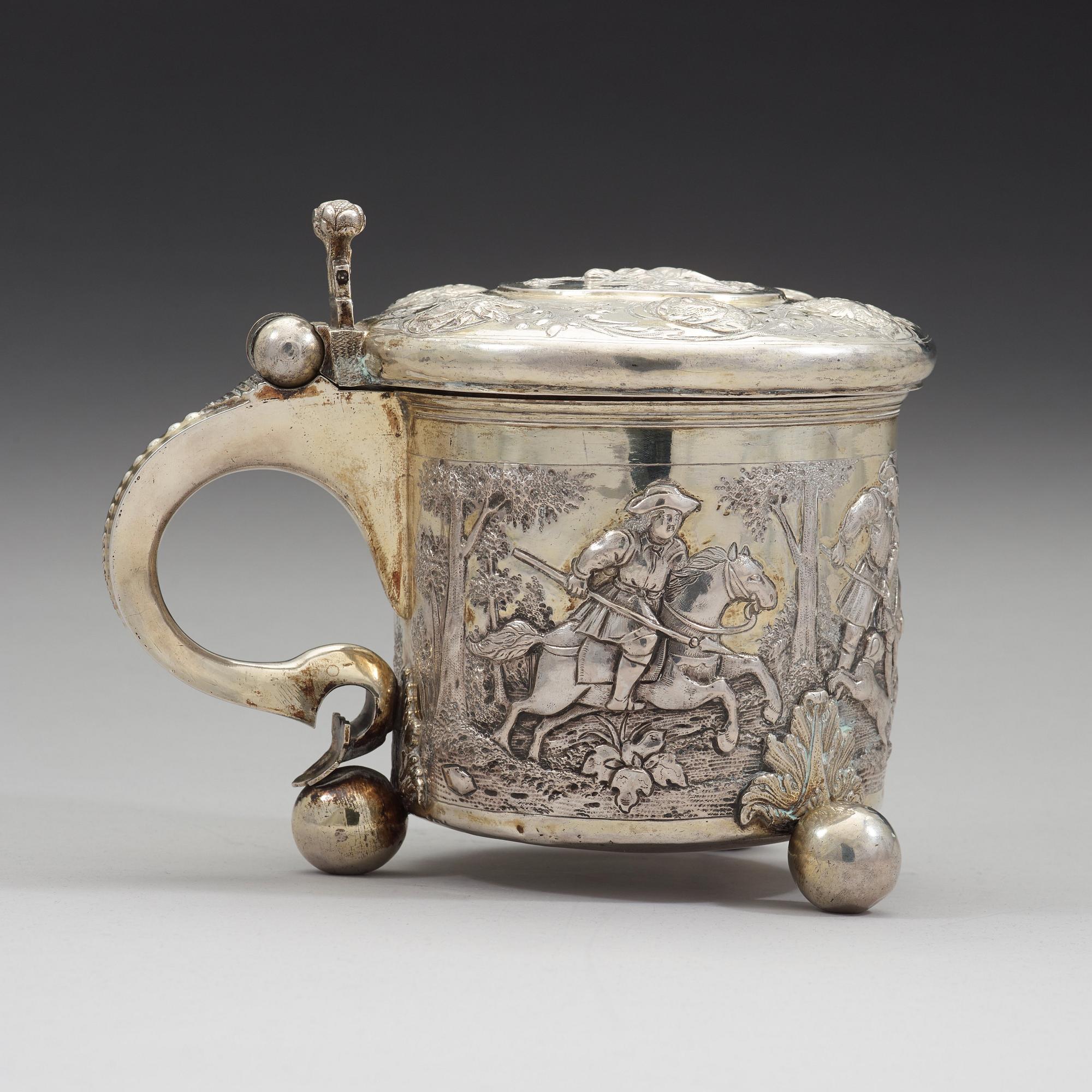 Jaktkanna/Dryckeskanna, omärkt, Sverige/Baltikum 1600-talets slut/1700-talets början, barock.