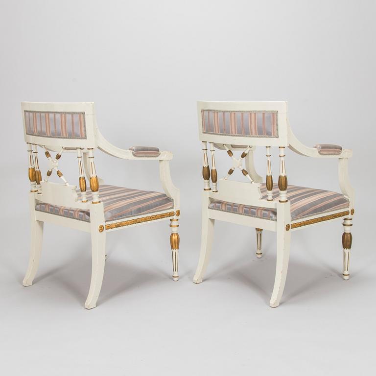 A pair of late Gustavian style armchairs, early 20th century.