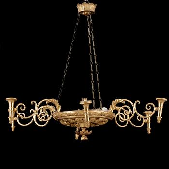 494. Empire, An Empire early 19th century six-light hanging lamp.