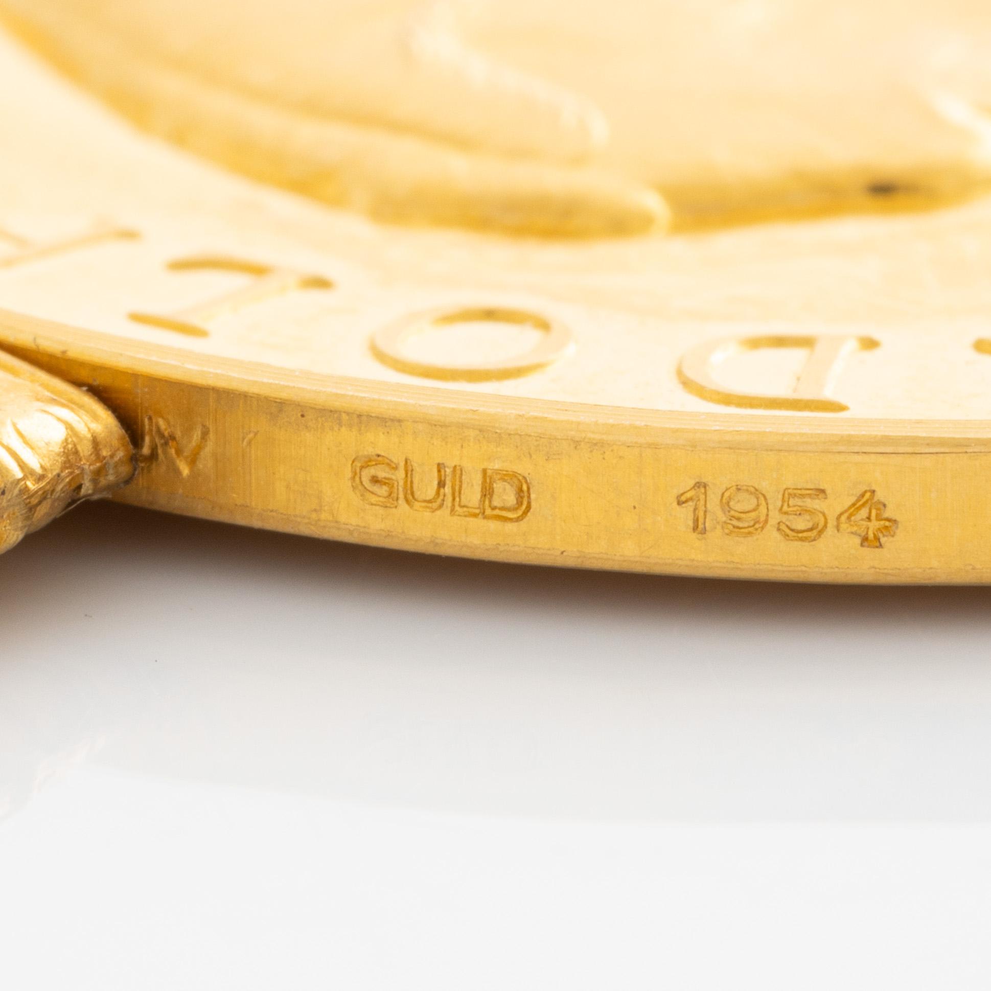 Medalj, 18K guld, Kungliga Patriotiska Sällskapet 1954.