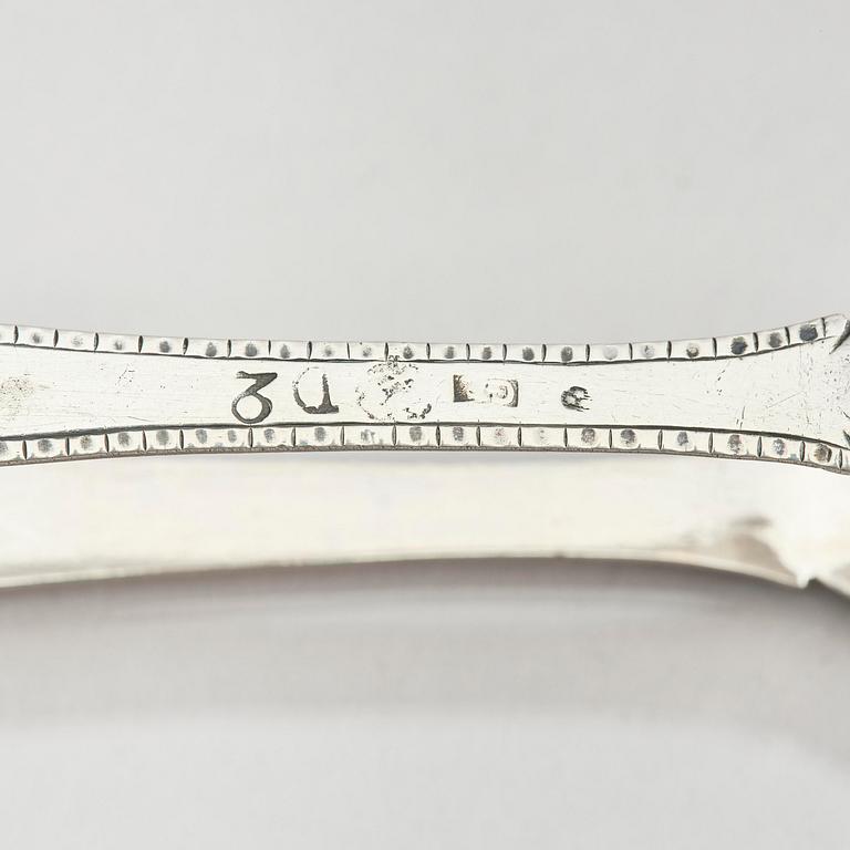 A Swedish 19th century silver sugar-casket and tong, marks of Adolf Zethelius, Stockholm 1819.