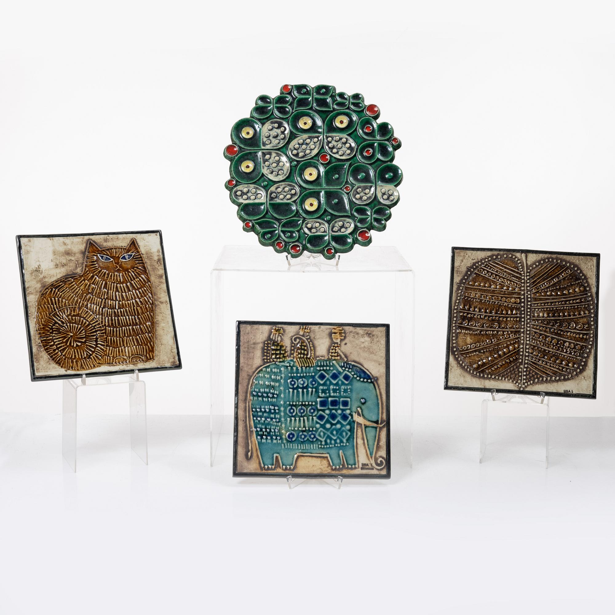 Gustavsberg, Plaques, 4 pcs, stoneware, by Lisa Larson and Britt-Louise Sundell.