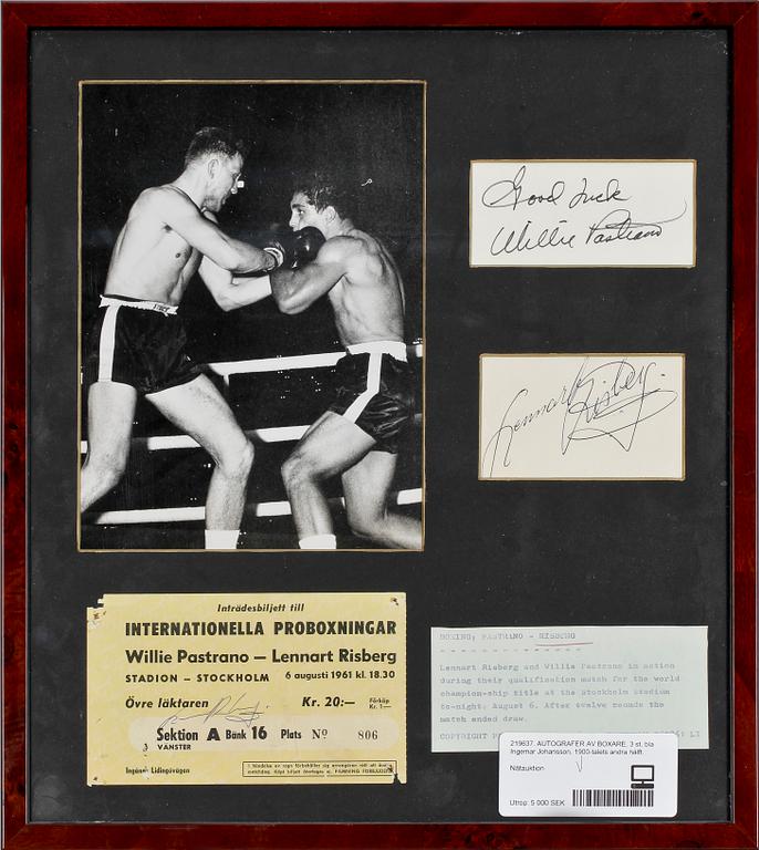 AUTOGRAFER AV BOXARE, 3 st, bla Ingemar Johansson, 1900-talets andra hälft.