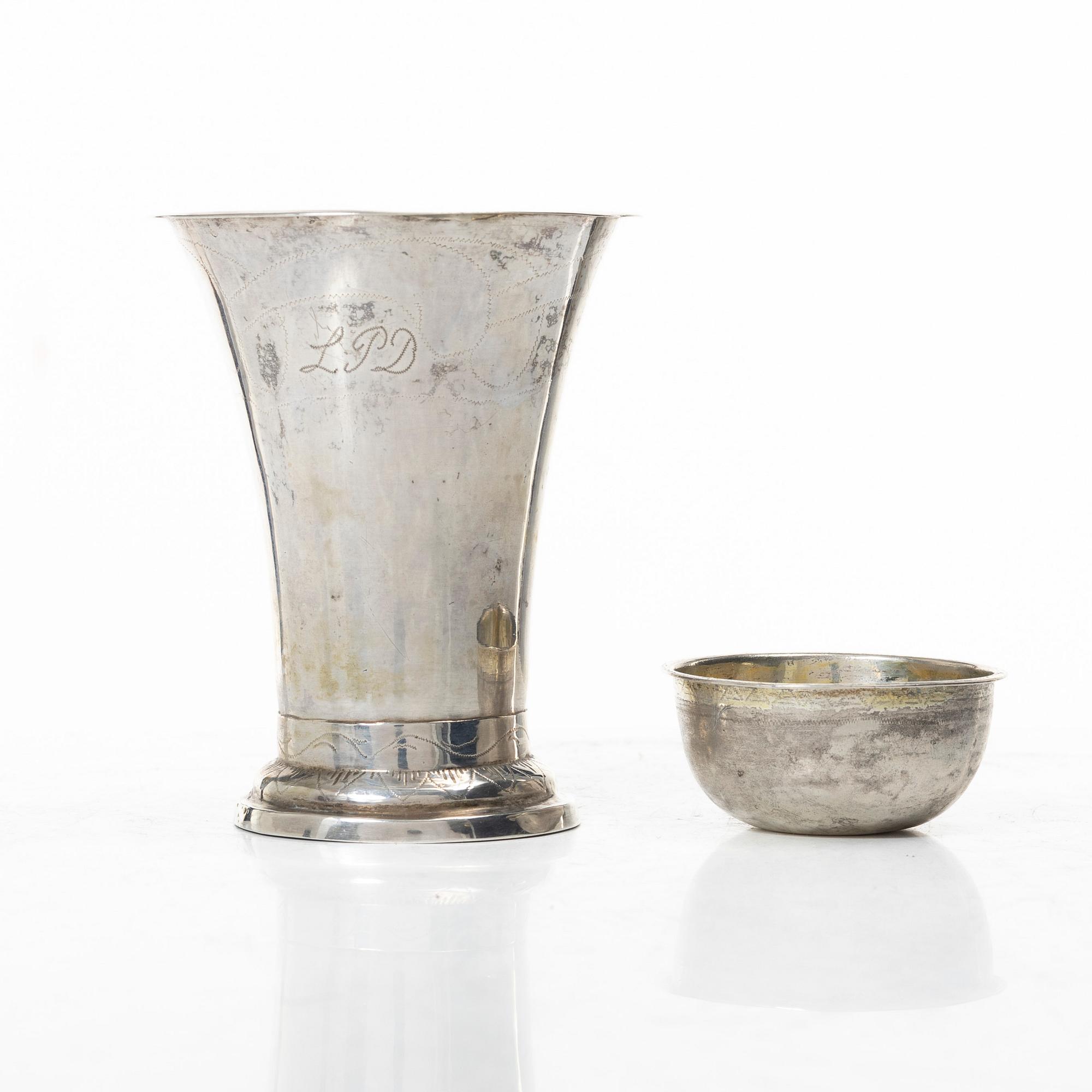 Bägare samt tumlare, silver, Sverige 1700-1800-tal.