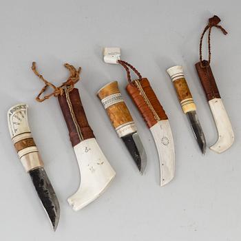 Three Sami reindeer horn knives, signed.