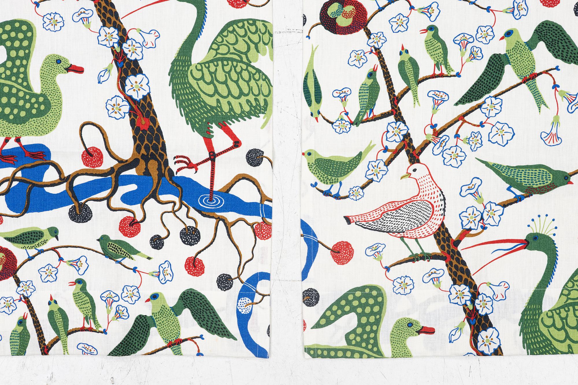 Josef Frank, a pair of curtains, 'Gröna Fåglar', Firma Svenskt Tenn.