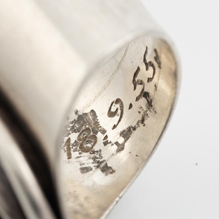 Ring, Carl Ove Frydensberg, silver with cabochon-cut black stone, Denmark.