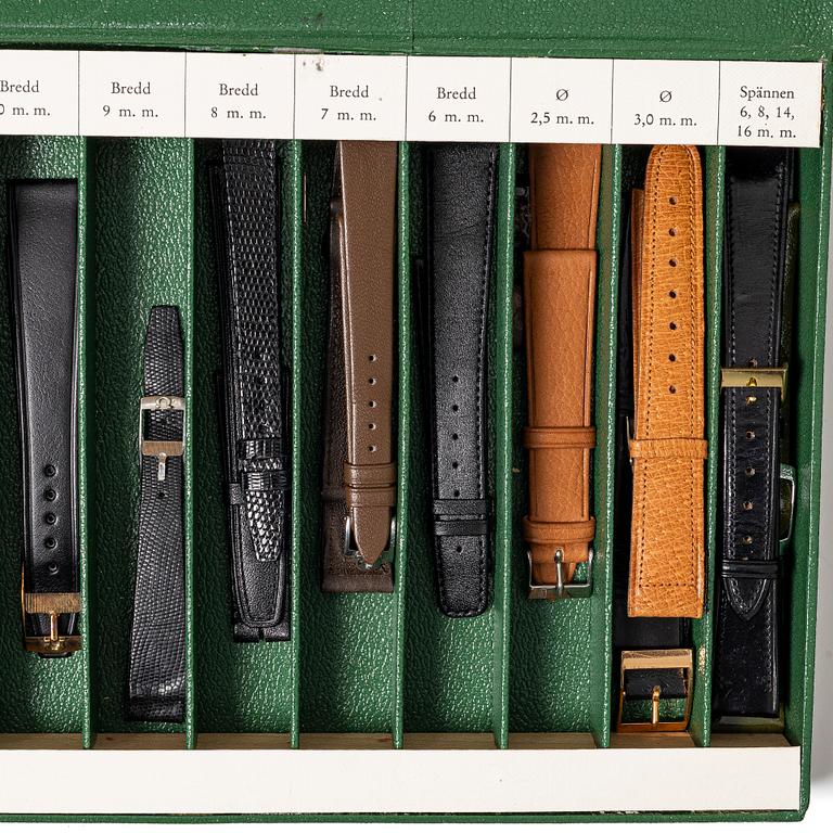 Lot of watch straps, metal links and an Omega watch box "No Reserve".