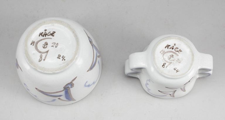 MUGG samt SKÅL MED LOCK, fajans, 2 delar, Wilhelm Kåge, uniksignerade.