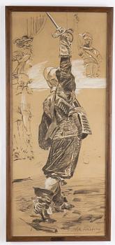 Nils Forsberg, charcoal and gouiache, signed.
