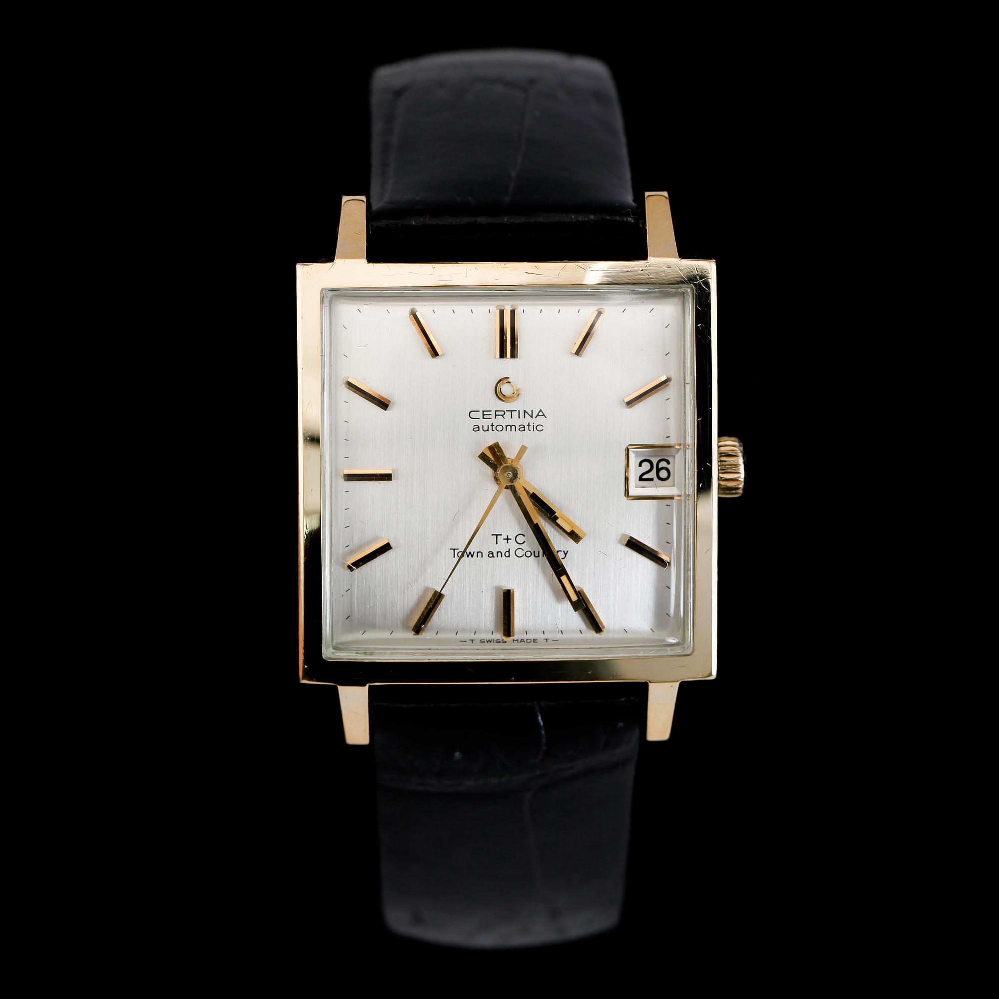 ARMBANDSUR, guld på stål, "T+C Town and Country", Certina, 1960-tal.