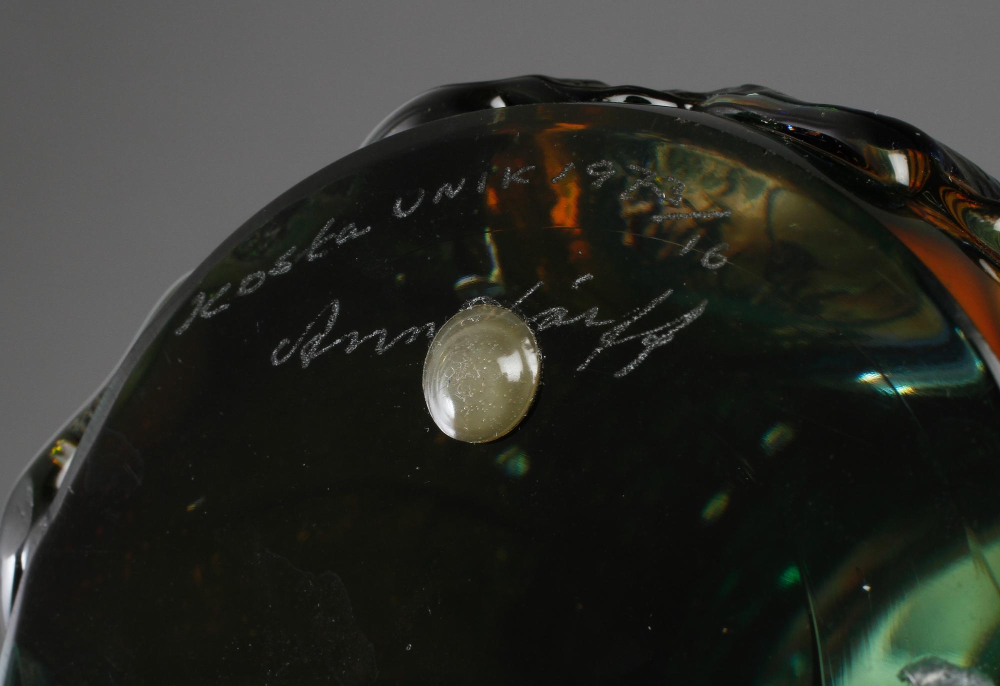 ANN WÄRFF, skulpturer, 2 st, glas, Kosta Unik, signerade och daterade 1973.