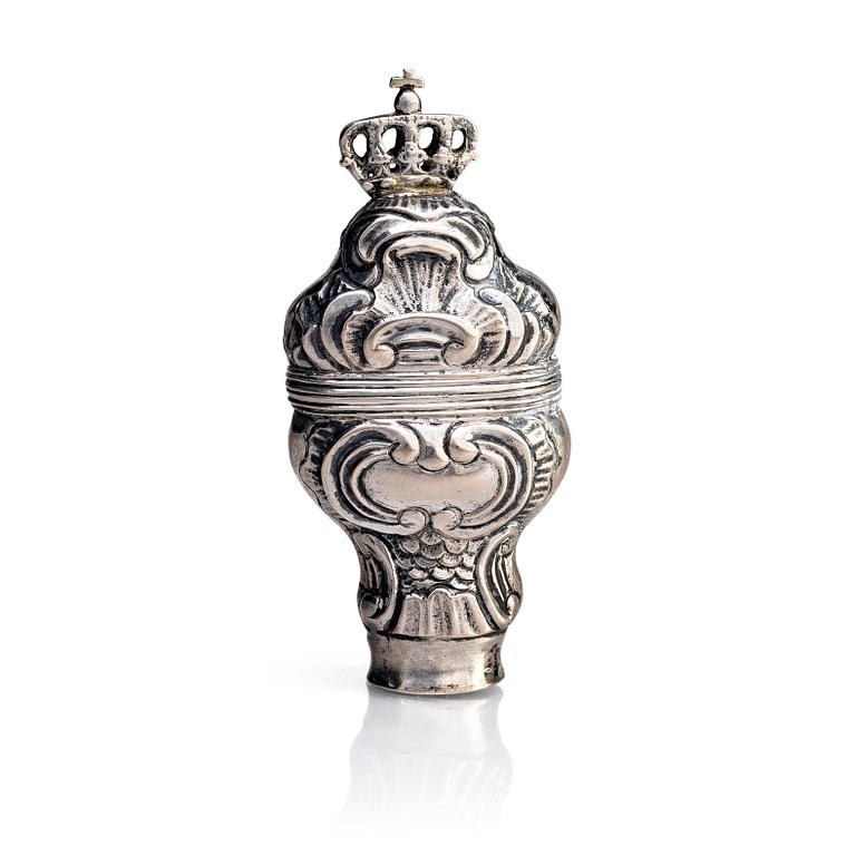 A Rococo silver snuff-box, unidentified makers mark, possibly Denmark, late 18th century.
