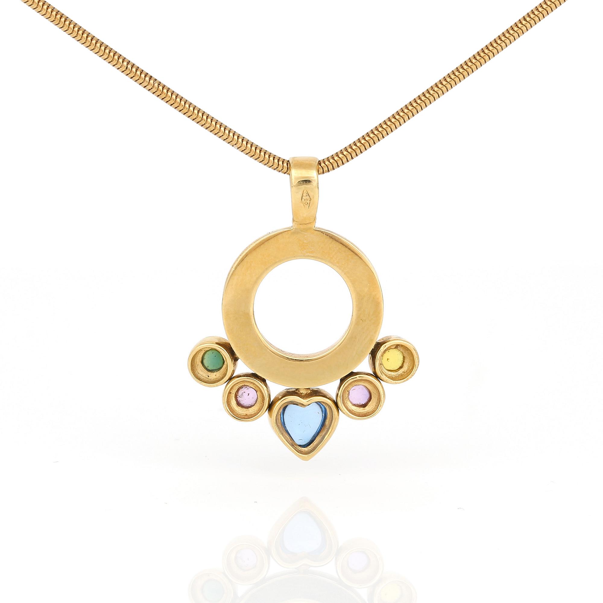 HÄNGE samt KEDJA, 18K guld med cabochonslipade topas, turmalin samt citrin. Total vikt ca 15,44 g.