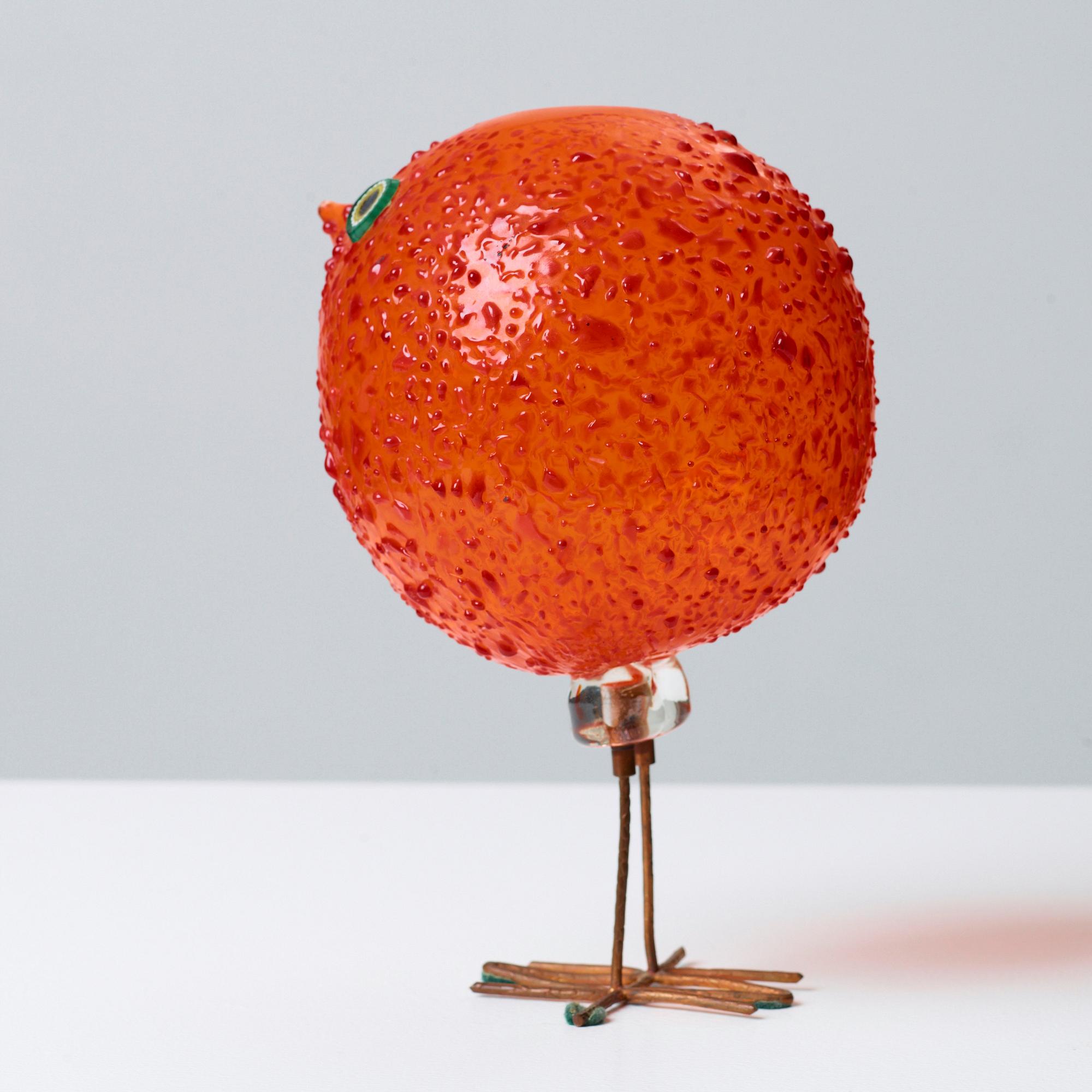 A Peter Pelzel orange glass 'Pulcino' bird, Vistosi, Italy 1960's.