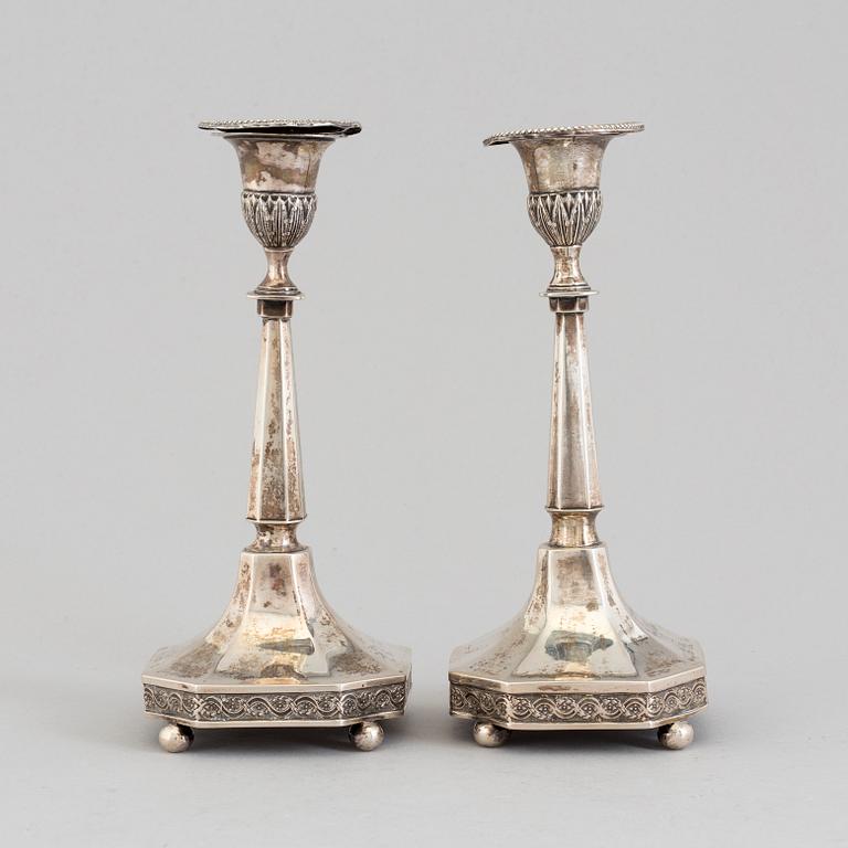 A pair of Swedish 18th century silver candlesticks, by Johan Fredrik Wildt, Stockholm 1796-1799.