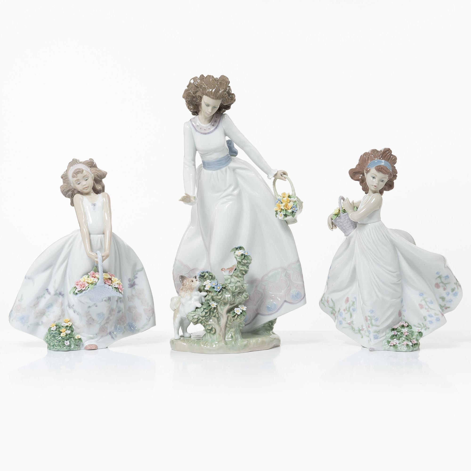 Lladró, figurines, 3 pcs, "Wildflowers", "Floral path" and "Sunday stroll".