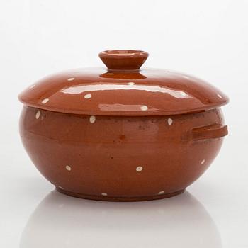 Marita Lybeck, bowl with lid, red clay, signed ML.