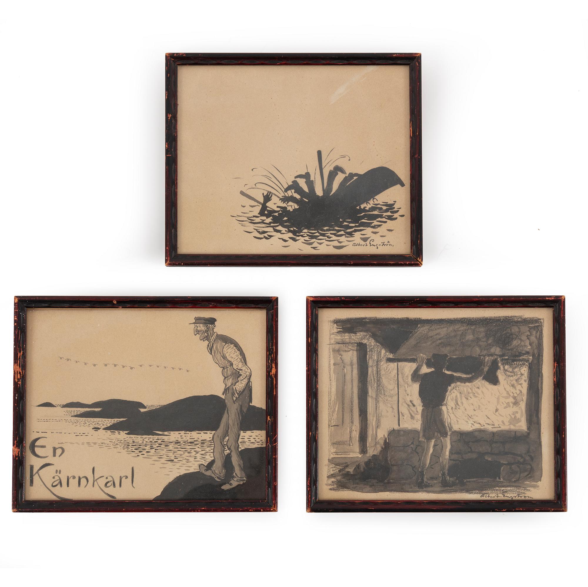 ALBERT ENGSTRÖM, ink drawings, 13, signed.