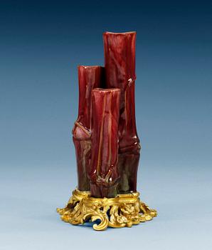 1373. A gilt-bronze mounted flambé glased vase, Qing dynasty (1644-1912).
