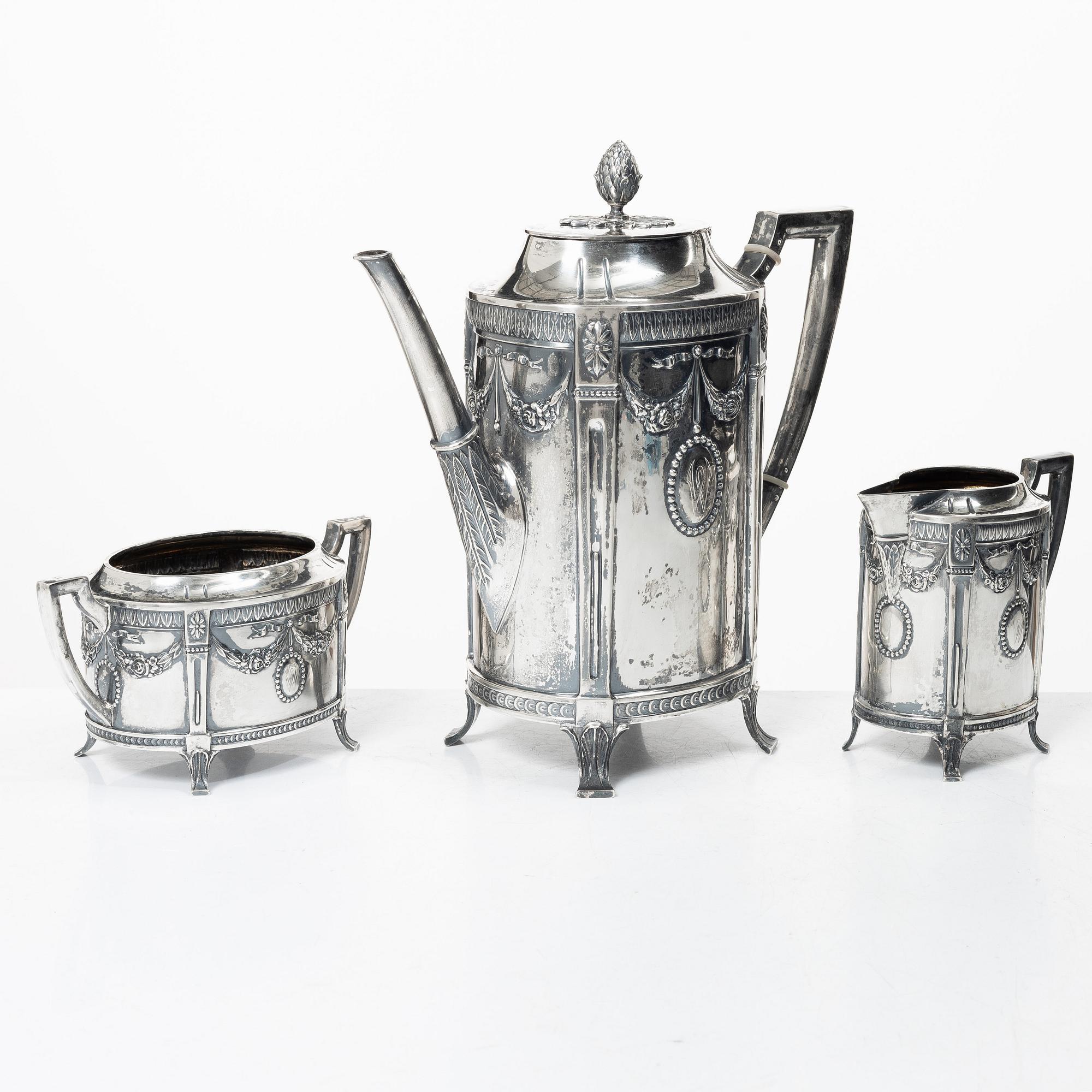 K. Andersson, a three piece silver coffee service, Stockholm 1914.