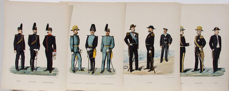 FÄRGLITOGRAFIER, 8 st, sent 1800-tal.