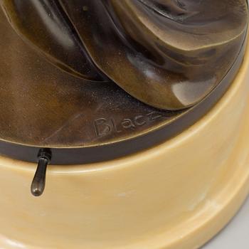 Unknown artist, a 20th century sculpture "Dancer with castanets", patinated bronze on marble bace, signed Blancz.