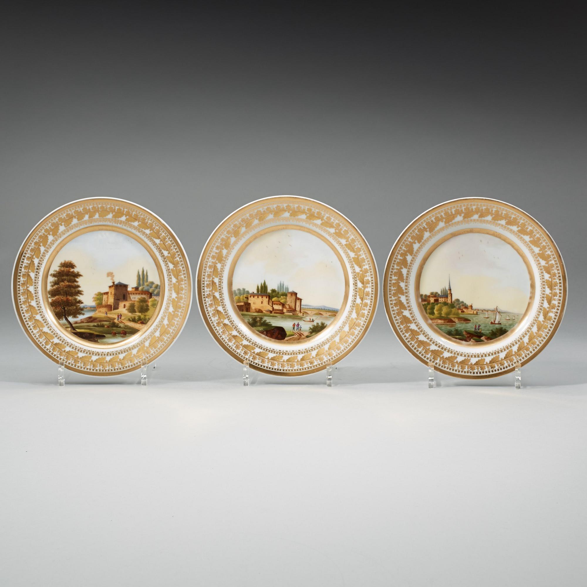 A group of six French topographic dessert dishes, first half of 19th Century.