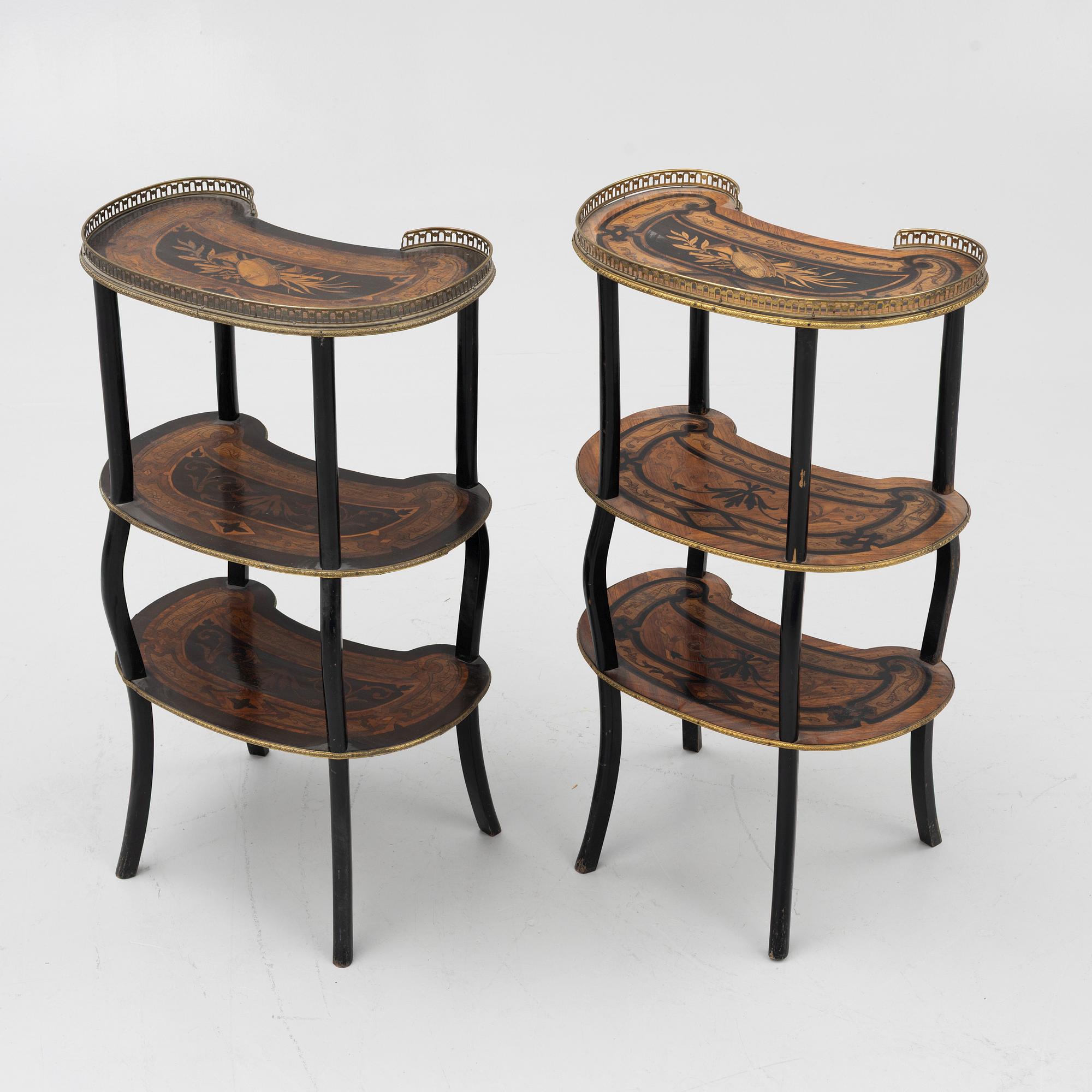 a pair of etageres,  Louis XVI style, circa 1900.